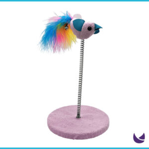 Colorful Feather Bird toy with spring and scratching pad